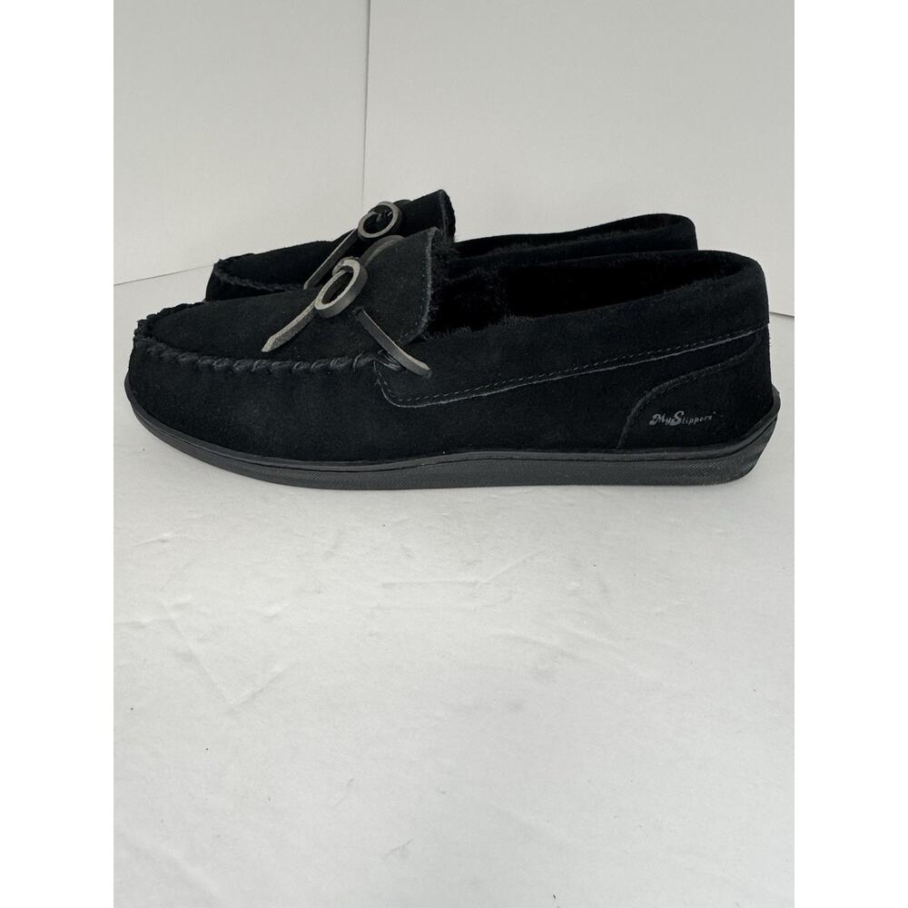 MyPillow MySlippers Womens 11 Black Suede Moccasins Faux Fur Memory Foam